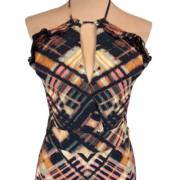Bebe Halter Jumpsuit‎ Geometric Print Sleeveless Keyhole Casual Retro Size 6 - Picture 5 of 9